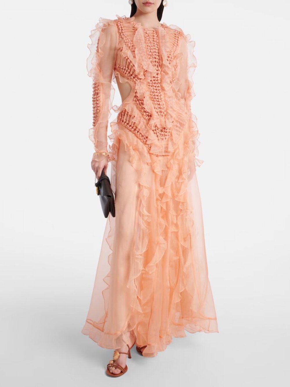 Zimmermann Balance Braided Silk Organza Maxi Dress Peach AU 0P US 2P NEW NWT